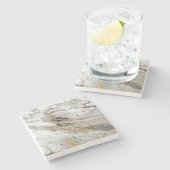 大理石と金ゴールドストリークスラブモダン ストーンコースター (横)