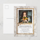 大理石と金ゴールドタイポグラフィの写真卒業パーティー インビテーションポストカード (正面/裏面)