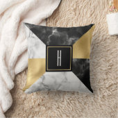 大理石と金ゴールドモダンモノグラムの クッション (ブランケット)