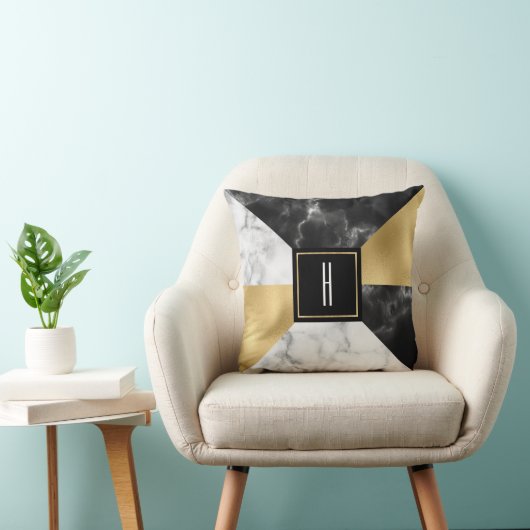 大理石と金ゴールドモダンモノグラムの クッション (椅子)