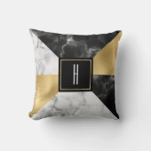 大理石と金ゴールドモダンモノグラムの クッション (正面)