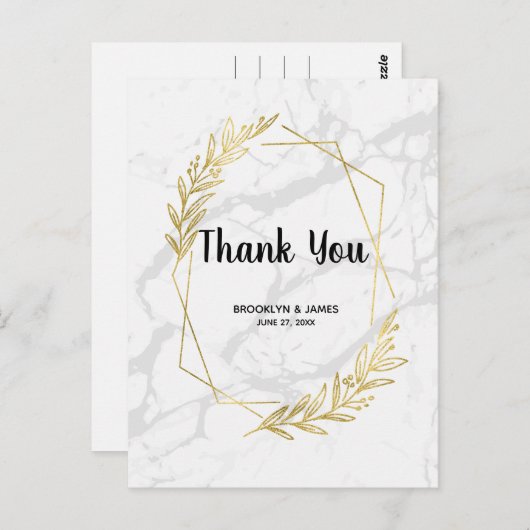 大理石と金ゴールド効果結婚の感謝はがき ポストカード (正面/裏面)