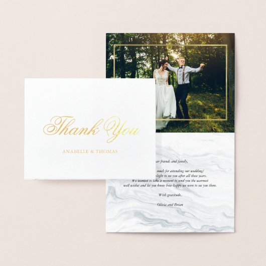 大理石と金ゴールド結婚の写真ありがとう 箔カード (ディスプレー)