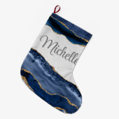 大理石にグラマラスなブルーのアゲート金ゴールド ラージクリスマスストッキング (正面 (吊り時))