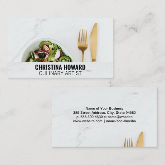 大理石にサラダと銀器 名刺 (正面/裏面)