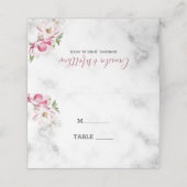 大理石にピンクの花 プレイスカード (外部開封)