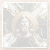 大理石に彫られたイエスのエーテルの存在顔 ガラスコースター (裏面)