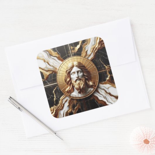 大理石に彫られたイエスのエーテルの存在顔 スクエアシール (封筒)