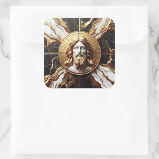 大理石に彫られたイエスのエーテルの存在顔 スクエアシール (バッグ)