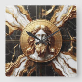 大理石に彫られたイエスのエーテルの存在顔 スクエア壁時計 (正面)