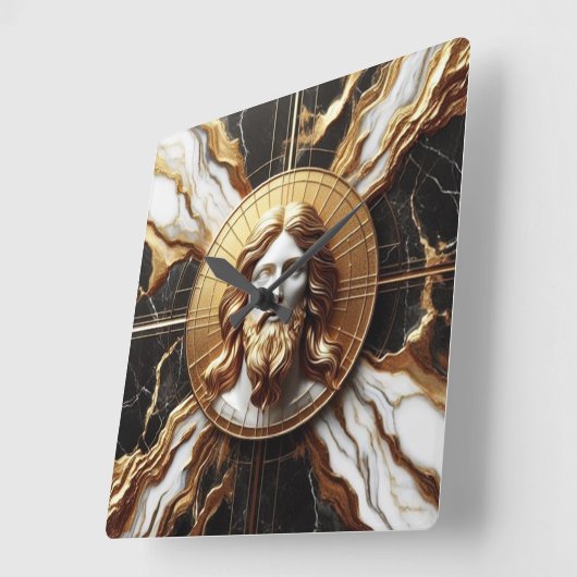 大理石に彫られたイエスのエーテルの存在顔 スクエア壁時計 (傾斜)