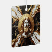 大理石に彫られたイエスのエーテルの存在顔 メタルオーナメント (正面右)
