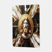 大理石に彫られたイエスのエーテルの存在顔 メタルオーナメント (正面左)