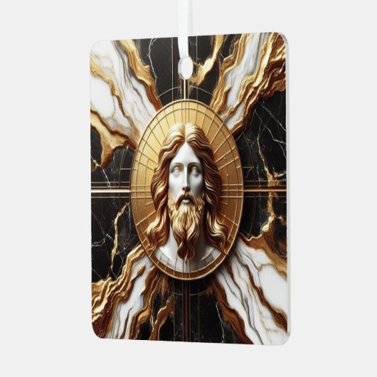 大理石に彫られたイエスのエーテルの存在顔 メタルオーナメント (正面左)