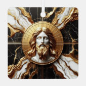 大理石に彫られたイエスのエーテルの存在顔 メタルオーナメント (裏面)