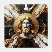 大理石に彫られたイエスのエーテルの存在顔 メタルオーナメント (正面)
