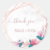 大理石に花をあしらったローズゴールドの幾何学フレーム ラウンドシール (正面)