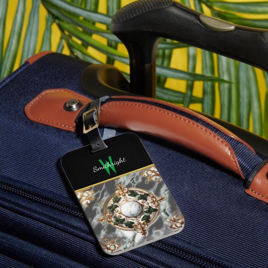 大理石に金箔フローラロゼット ラゲッジタグ (正面インサイチュ1)