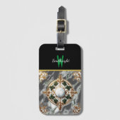 大理石に金箔フローラロゼット ラゲッジタグ (正面縦)