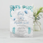 大理石のかわいいフローラ水彩の青い蝶 招待状 (スタンド正面)