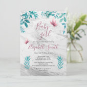 大理石のかわいいフローラ水彩ピンクバタフライ 招待状 (スタンド正面)