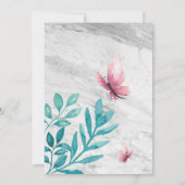 大理石のかわいいフローラ水彩ピンクバタフライ 招待状 (裏面)