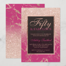 大理石のすばらしいばら色の金ゴールドのグリッターのマゼンタの上品50 招待状