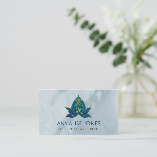 大理石のはすの金ゴールドの霊気の治療の記号 名刺 (スタンド正面)