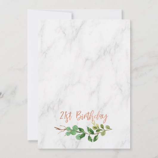 大理石のばら色の金ゴールドの群葉の第21誕生日の招待 招待状 (裏面)