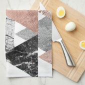 大理石のばら色の金ゴールドの銀およびGeoの花の三角形 キッチンタオル (四つ折り)