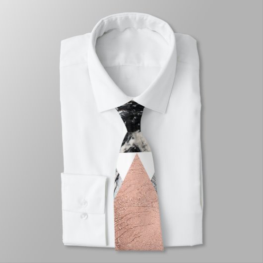大理石のばら色の金ゴールドの銀およびGeoの花の三角形 ネクタイ (タイ)