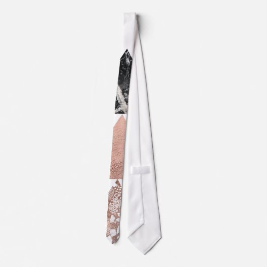 大理石のばら色の金ゴールドの銀およびGeoの花の三角形 ネクタイ (裏面)