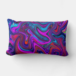 大理石のようなマゼンタ、青、赤のアブストラクトアート ランバークッション