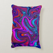 大理石のようなマゼンタ、青、赤の抽象アート アクセントクッション (裏面(縦))