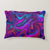 大理石のようなマゼンタ、青、赤の抽象アート アクセントクッション (裏面)