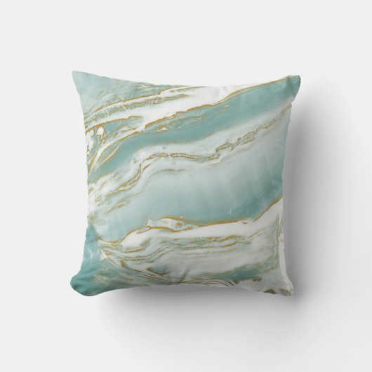 大理石のアクセントの枕-ターコイズ/ティール(緑がかった色)及び金ゴールド クッション (正面)