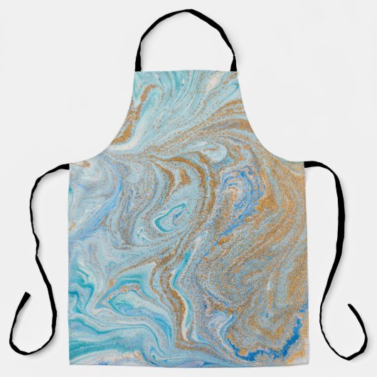 大理石のアクリルの背景、金色の輝きを持つ青 エプロン (正面)