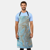 大理石のアクリルの背景、金色の輝きを持つ青 エプロン (着用した状態)