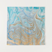 大理石のアクリルの背景、金色の輝きを持つ青 タペストリー (正面(横))
