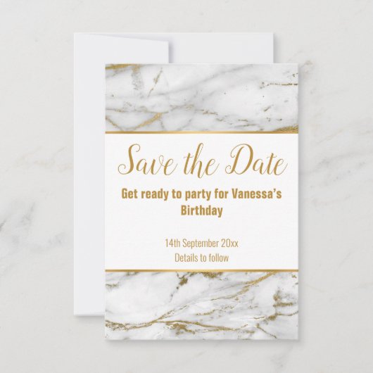 大理石のインスパイア白い金ゴールドが日付を保存 案内状 (正面)