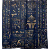 大理石のエジプトのヒエログリフそして神金ゴールド シャワーカーテン (正面)