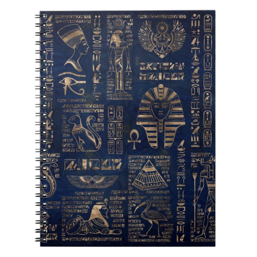 大理石のエジプトのヒエログリフそして神金ゴールド ノートブック (正面)