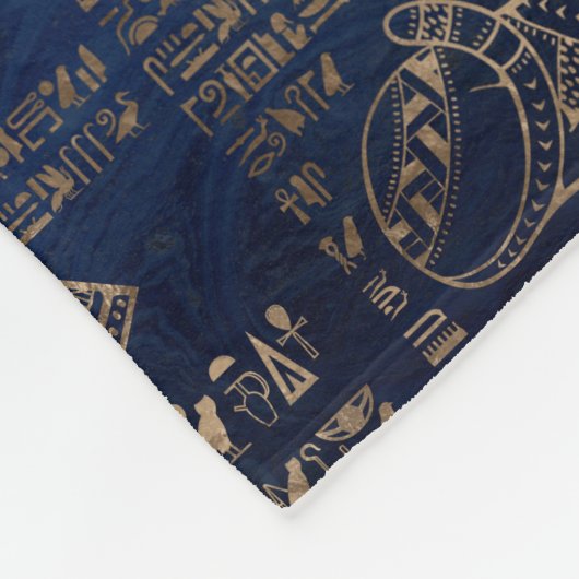 大理石のエジプトのヒエログリフそして神金ゴールド フリースブランケット (角)