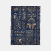 大理石のエジプトのヒエログリフそして神金ゴールド フリースブランケット (正面)