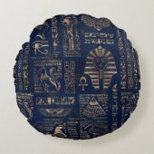 大理石のエジプトのヒエログリフそして神金ゴールド ラウンドクッション (正面)
