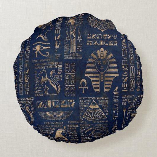 大理石のエジプトのヒエログリフそして神金ゴールド ラウンドクッション (裏面)