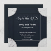 大理石のエレガントコーナーを持つ海軍ミニマルデザイン 招待状 (正面/裏面)