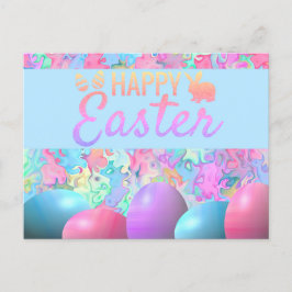 大理石のカラフル背景にハッピーイースターの卵 ポストカード