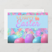 大理石のカラフル背景にハッピーイースターの卵 ポストカード (正面/裏面)