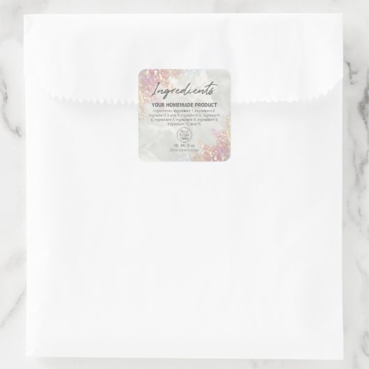 大理石のグリッター原料ラベルのオパール スクエアシール (バッグ)